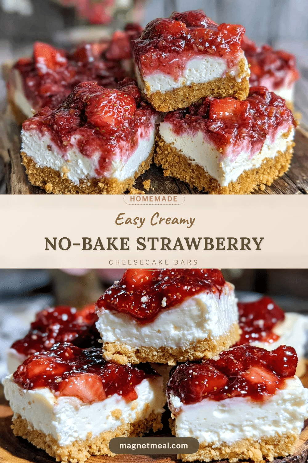 easy no bake strawberry cheesecake bars recipe