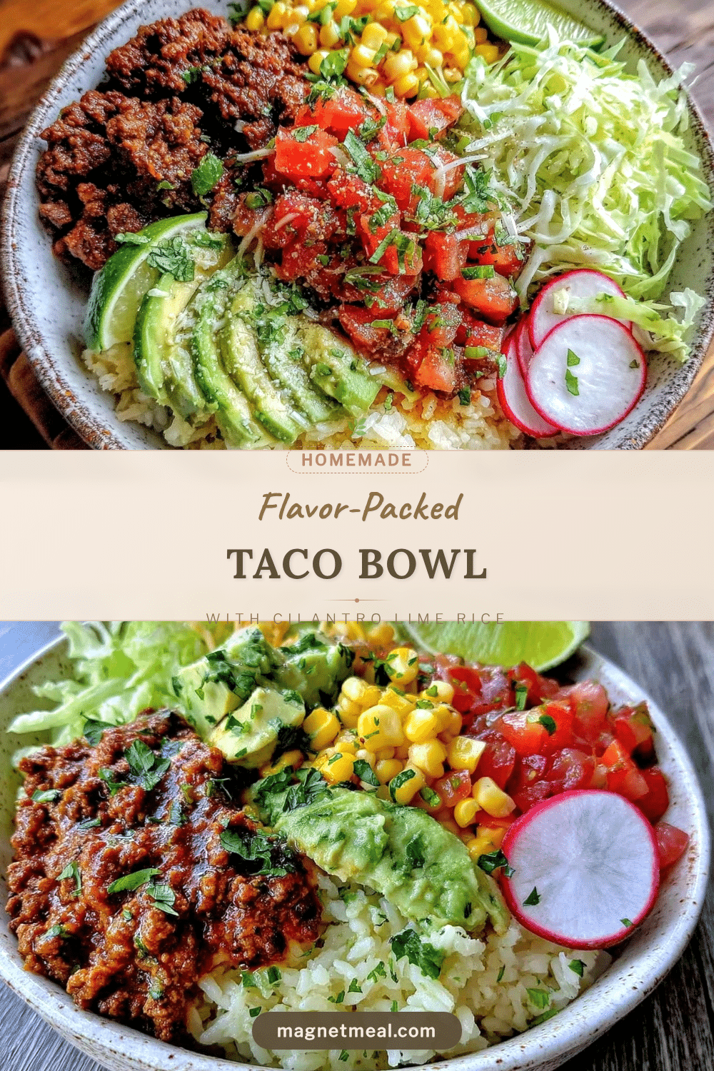 flavorful taco bowl with cilantro lime rice recipe