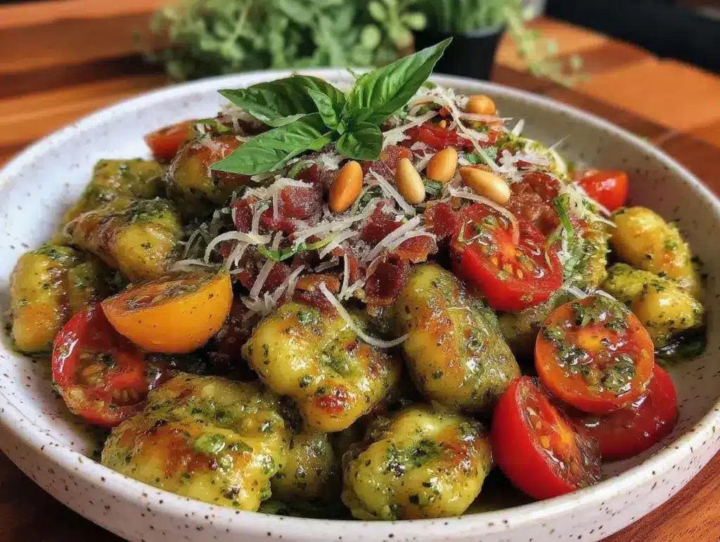 fresh creamy pesto gnocchi - featured image
