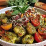fresh creamy pesto gnocchi - featured image