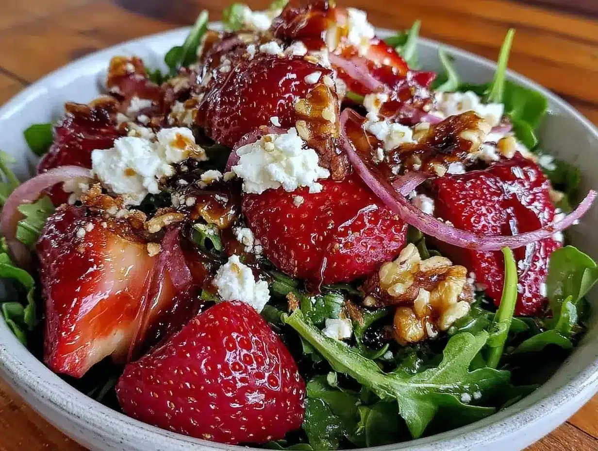fresh strawberry arugula salad preparation steps