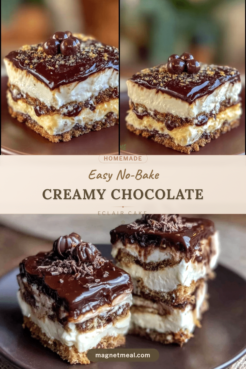 No-Bake Creamy Chocolate Eclair Cake recipe