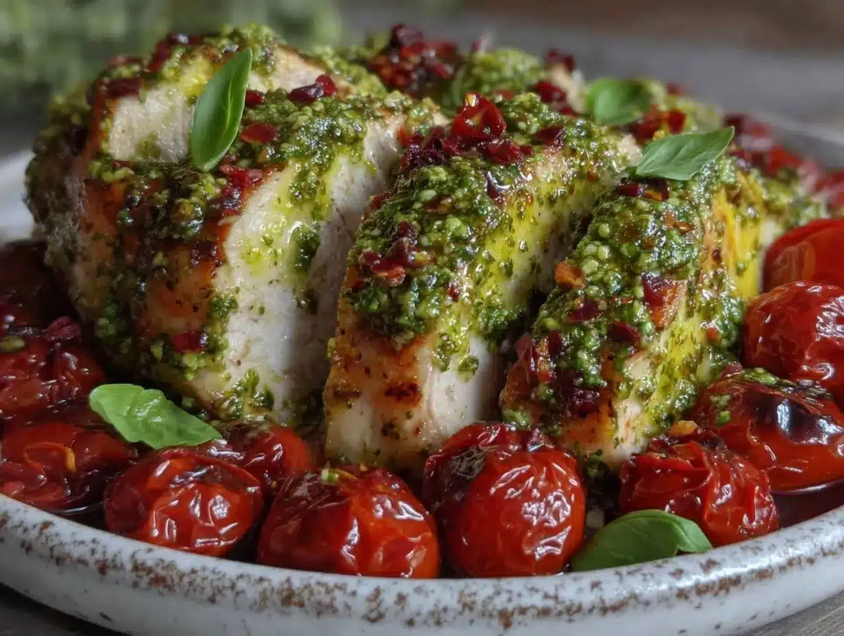 pesto chicken with roasted tomatoes preparation steps