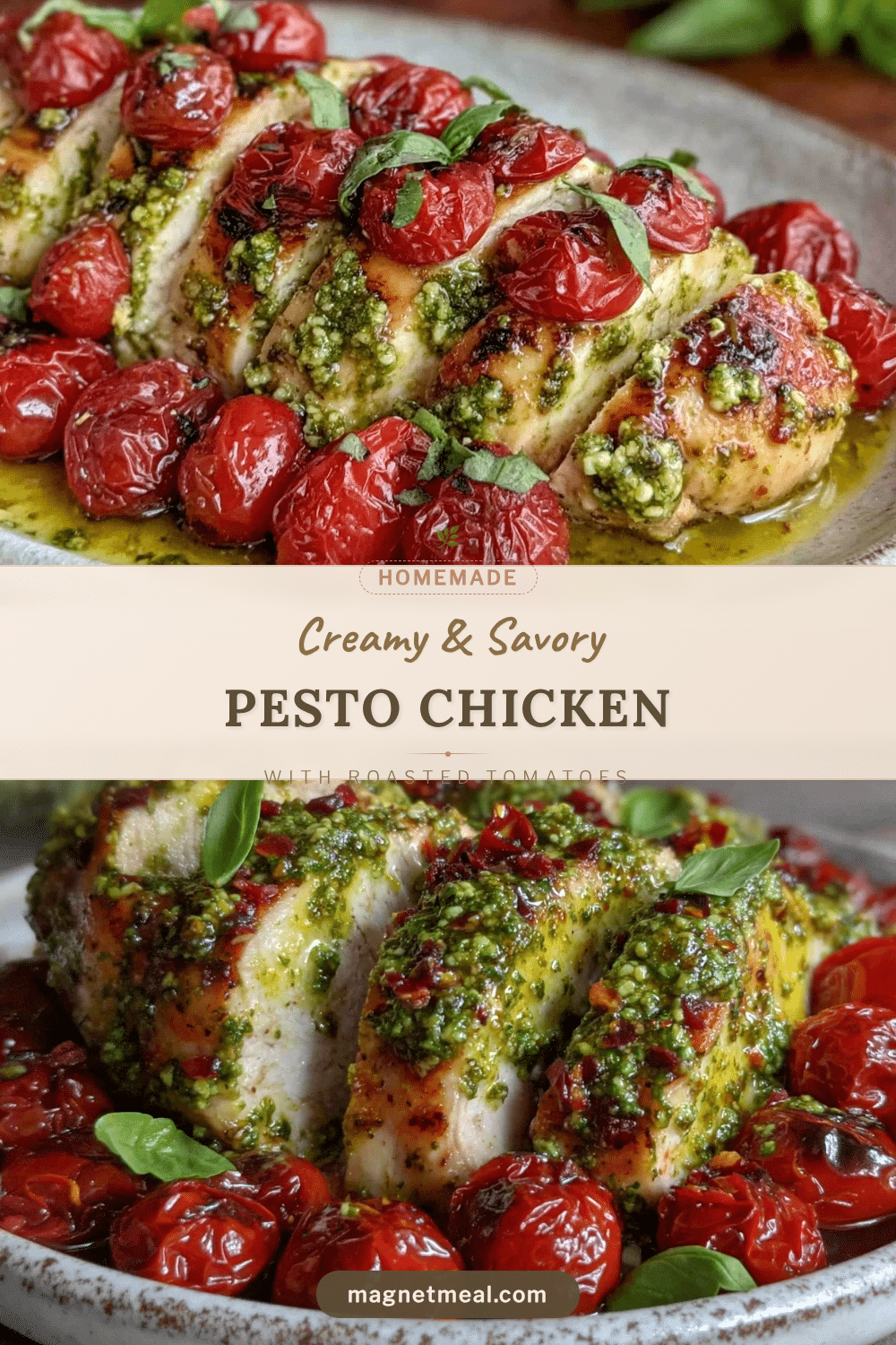 pesto chicken with roasted tomatoes recipe