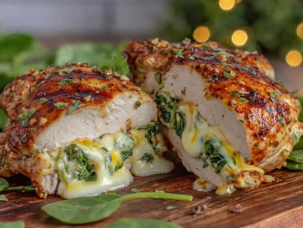 tender stuffed chicken breast with spinach and cheese preparation steps