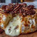 baked brie with hot honey and toasted pecans - featured image