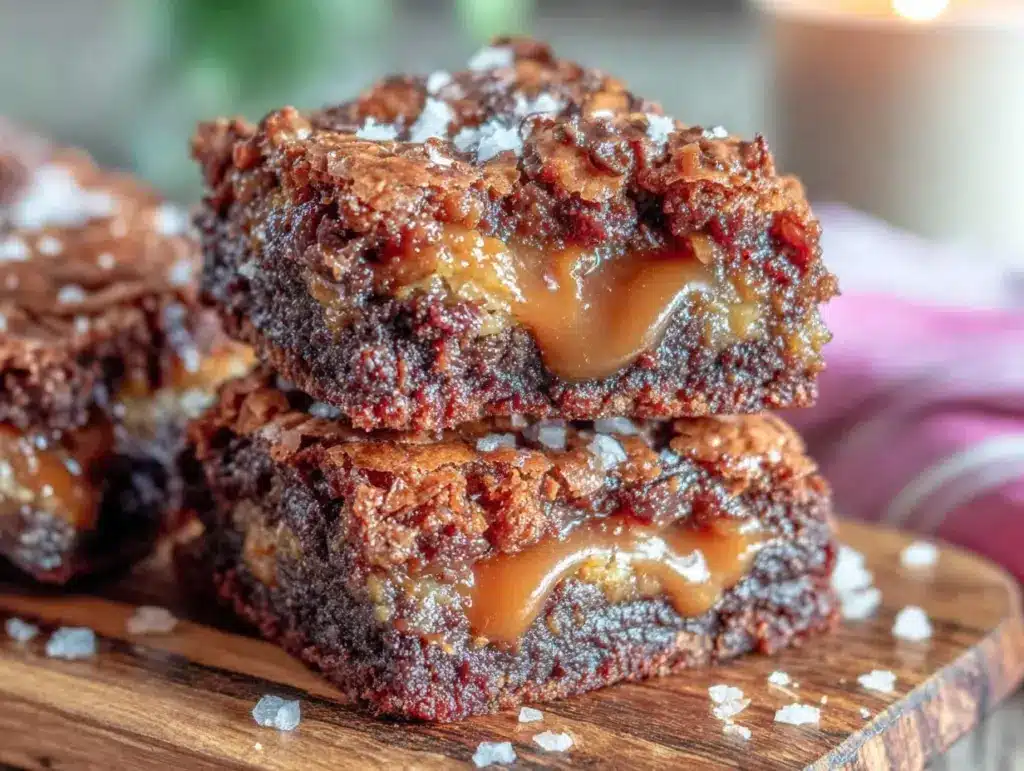 brown butter bourbon salted caramel brownies - featured image