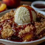 brown butter honey peach crisp - featured image