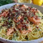 brown butter lemon herb salmon pasta - featured image