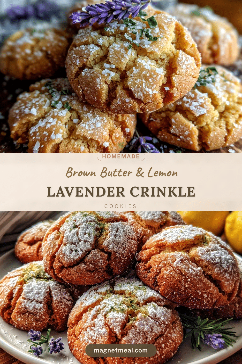 Brown Butter Lemon Lavender Crinkle Cookies recipe