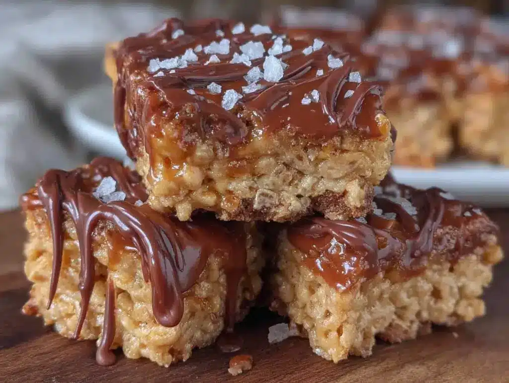 brown butter salted caramel rice krispie treats - featured image