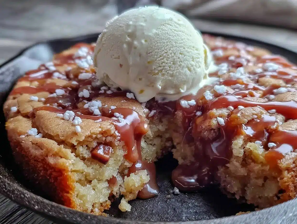 brown butter salted caramel skillet cookie preparation steps
