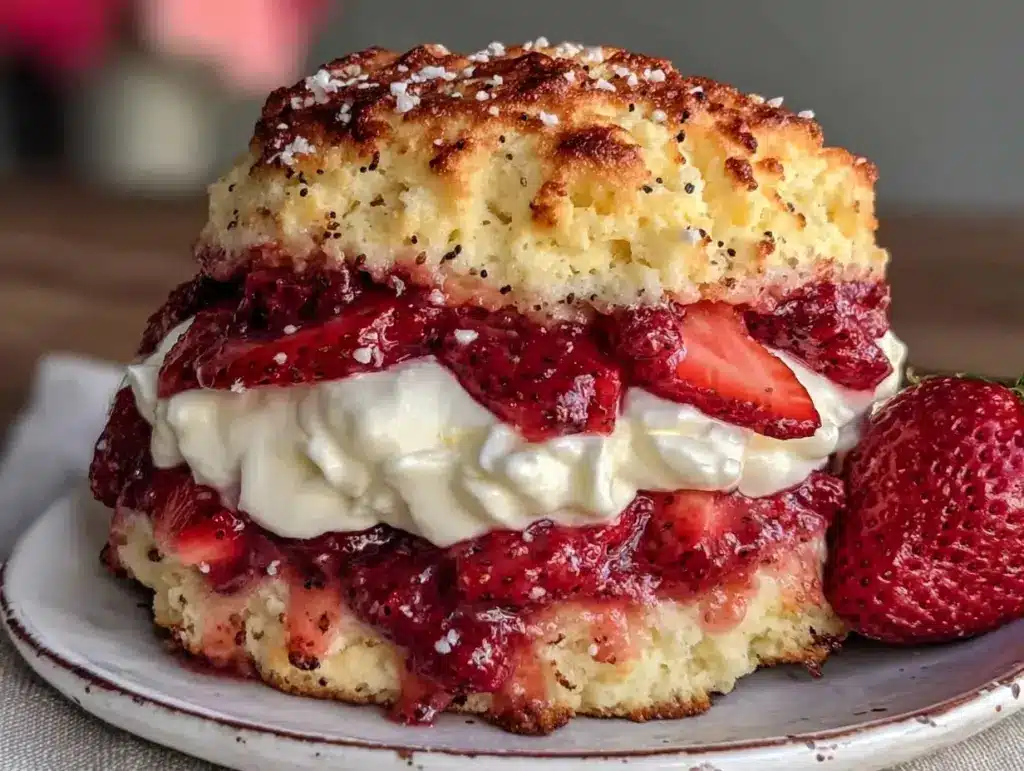 brown butter strawberry shortcake stack - featured image