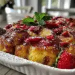 champagne glazed strawberry french toast bake - featured image