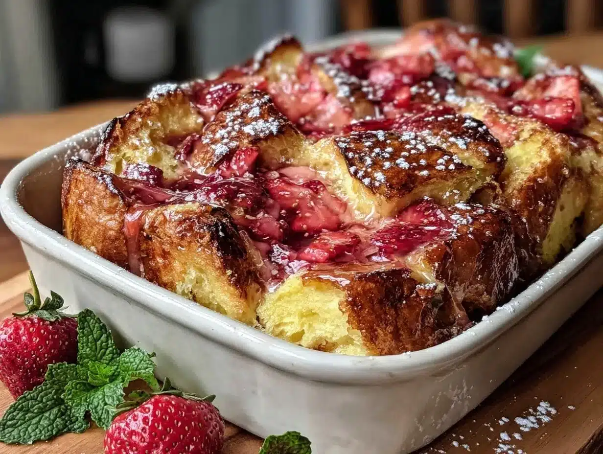 champagne glazed strawberry french toast bake preparation steps