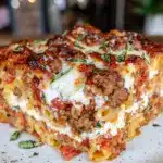 cheesy ground beef pasta bake - featured image