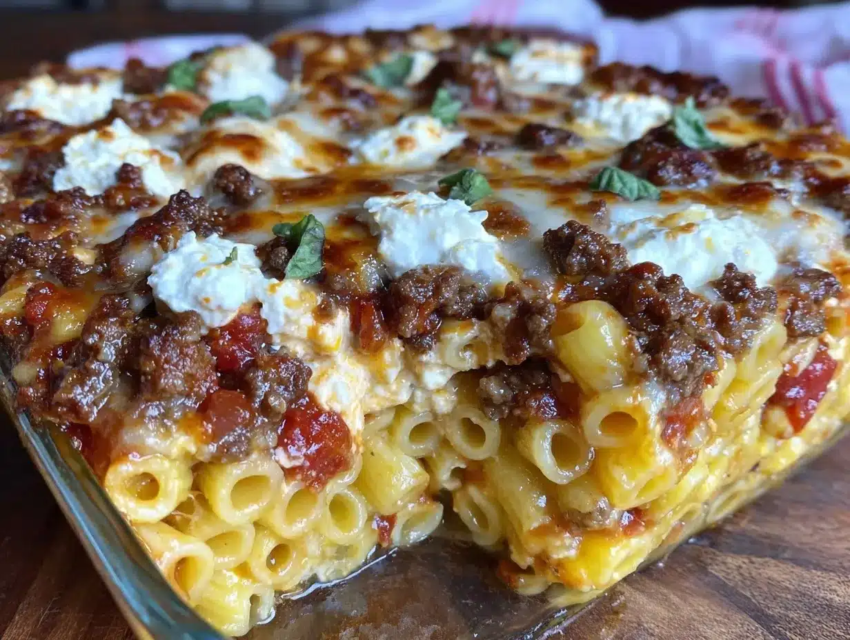 cheesy ground beef pasta bake preparation steps