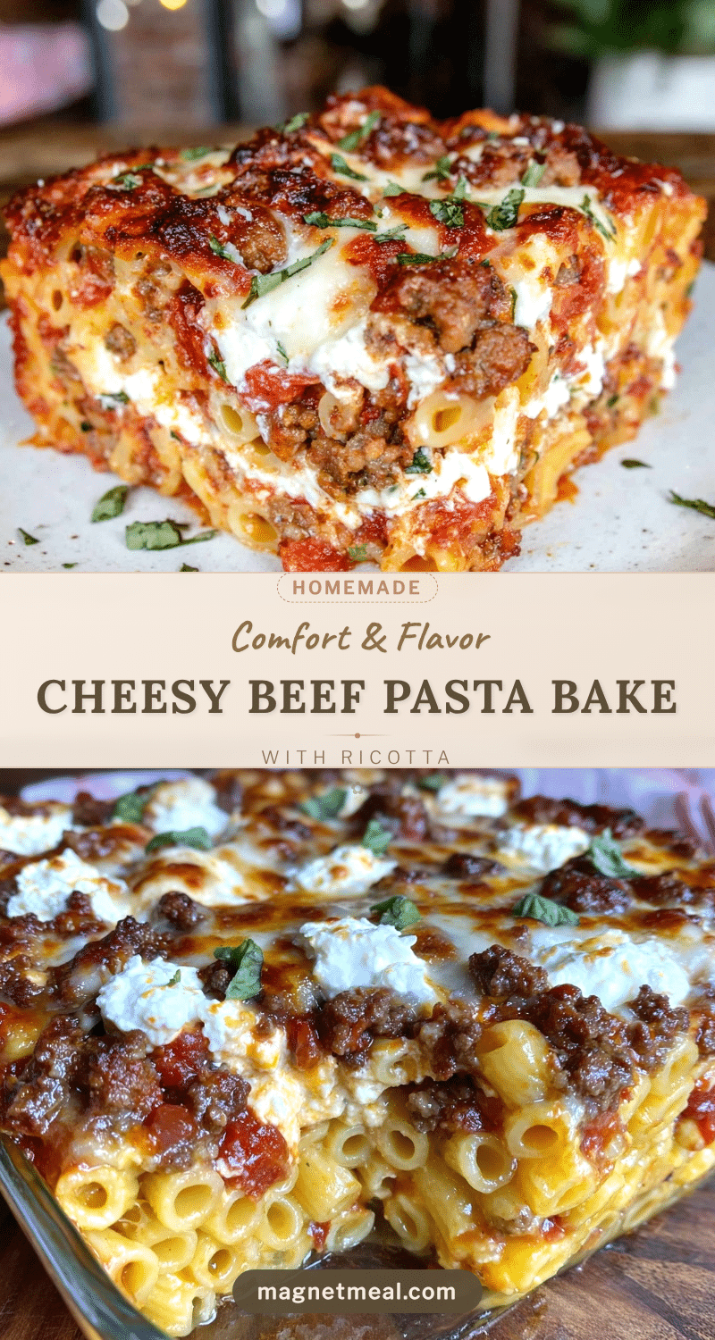 cheesy ground beef pasta bake recipe