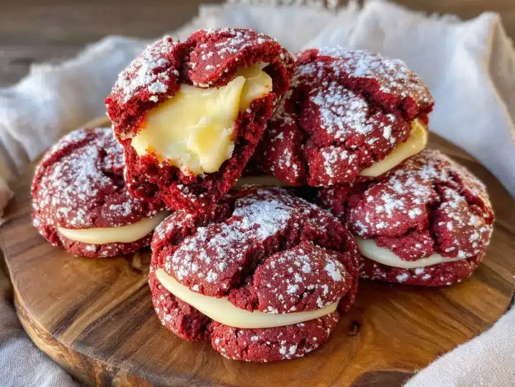 cream cheese stuffed red velvet crinkle cookies - featured image