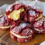 cream cheese stuffed red velvet crinkle cookies - featured image