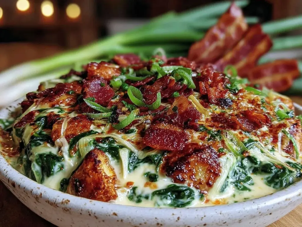 creamy bacon and leek creamed spinach - featured image