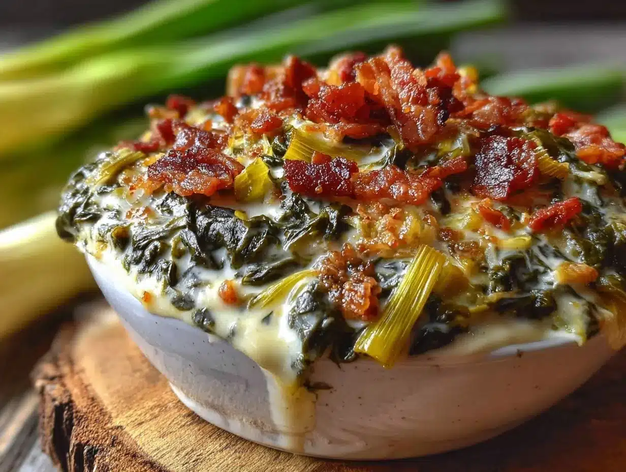 creamy bacon and leek creamed spinach preparation steps
