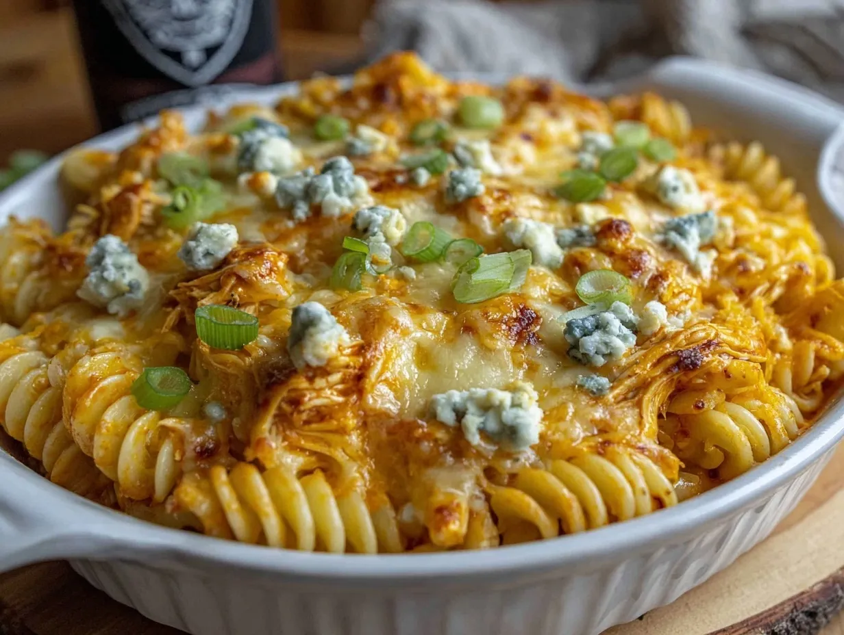 creamy buffalo chicken pasta bake preparation steps