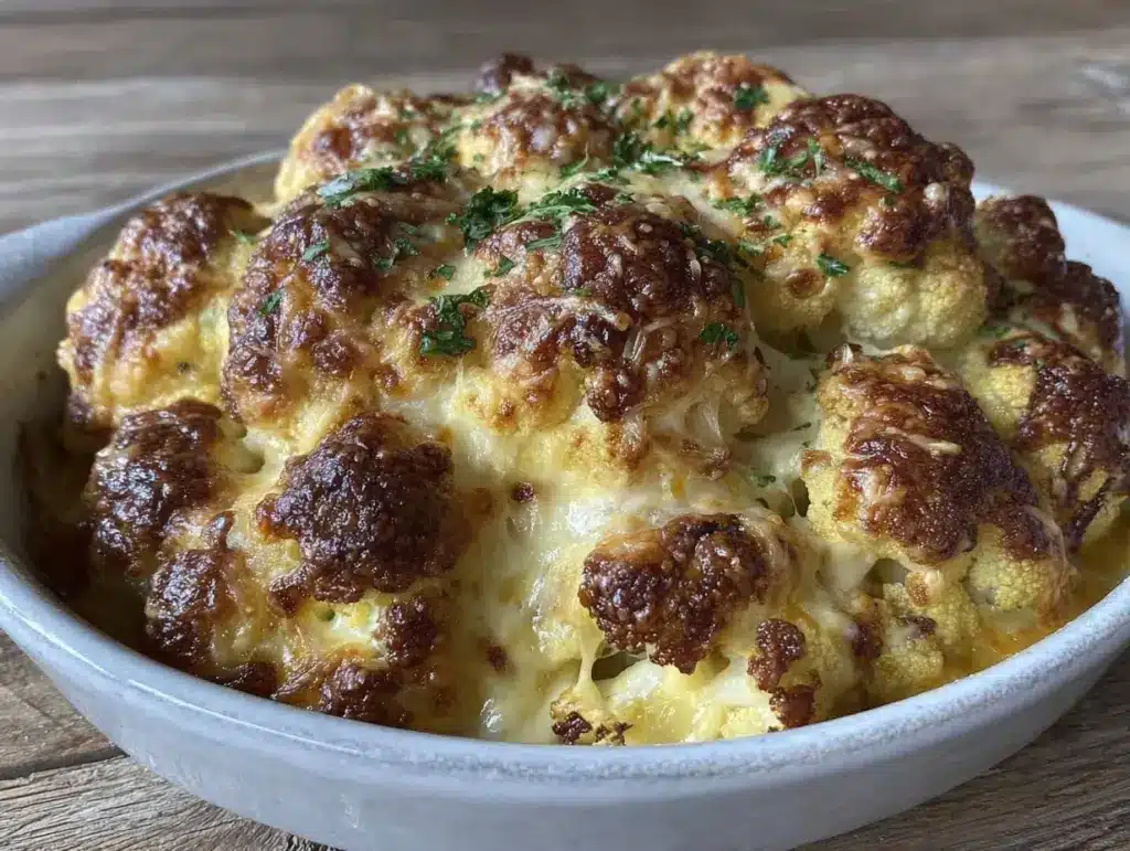 creamy cheesy au gratin cauliflower bake - featured image