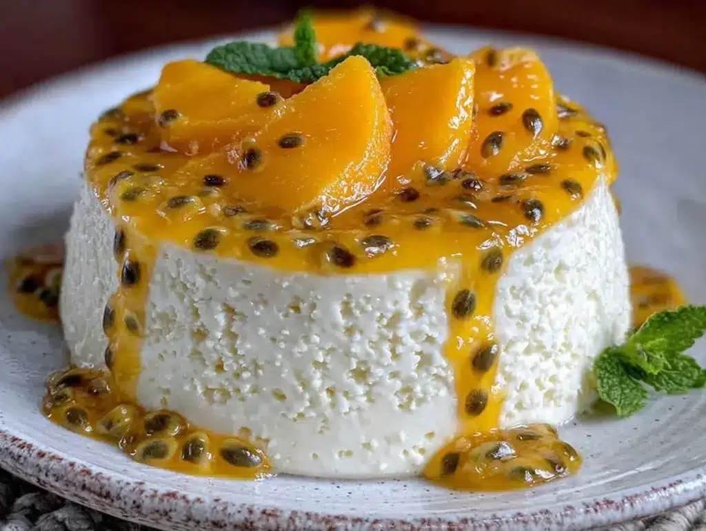 creamy chilled coconut mango panna cotta - featured image