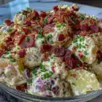 creamy classic potato salad with crispy bacon - featured image