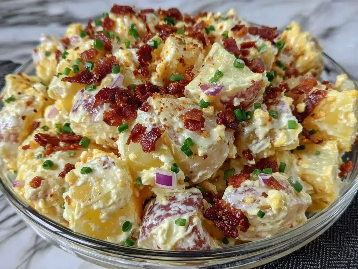 creamy classic potato salad with crispy bacon preparation steps