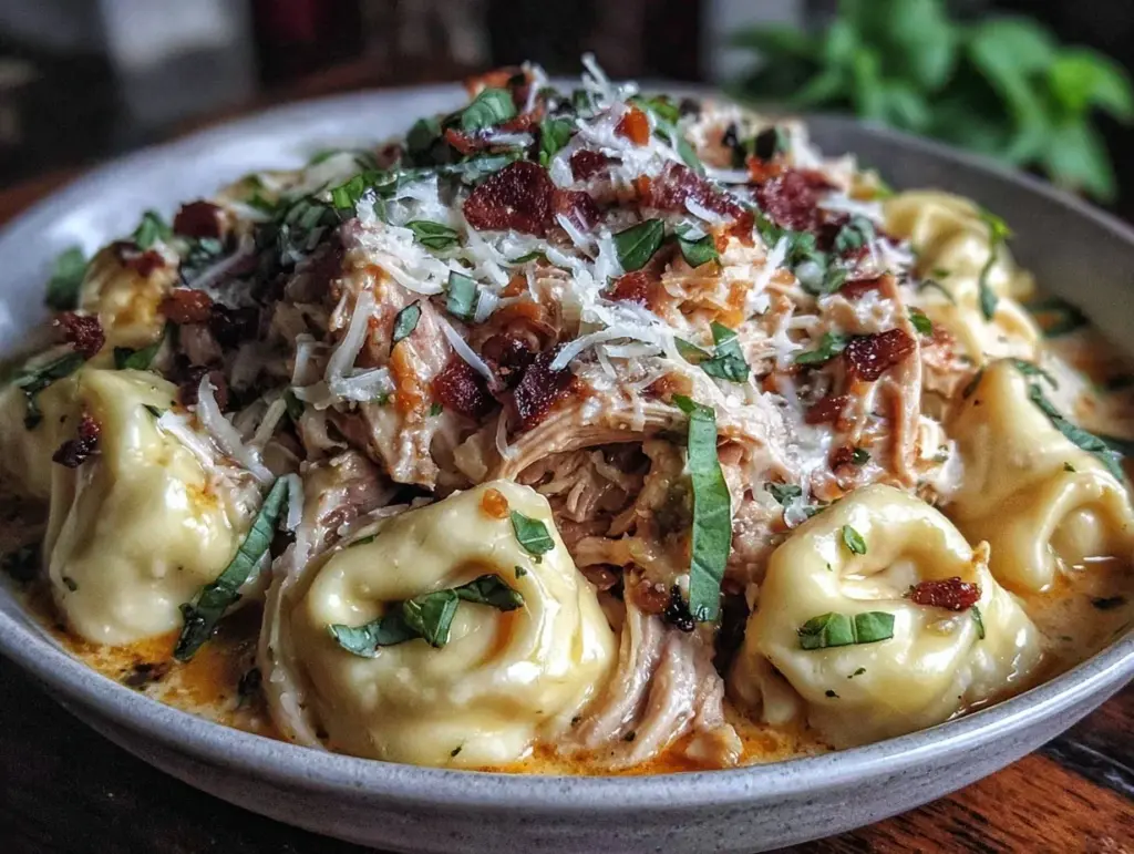 creamy crockpot chicken parmesan soup with tortellini - featured image