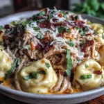 creamy crockpot chicken parmesan soup with tortellini - featured image