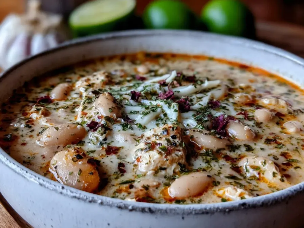 creamy crockpot white bean and chicken chili - featured image
