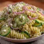 creamy dill cucumber pasta salad - featured image