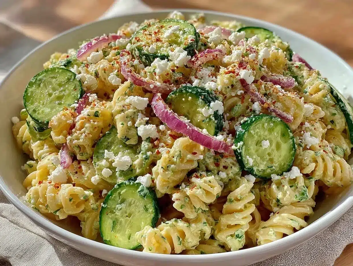 creamy dill cucumber pasta salad preparation steps