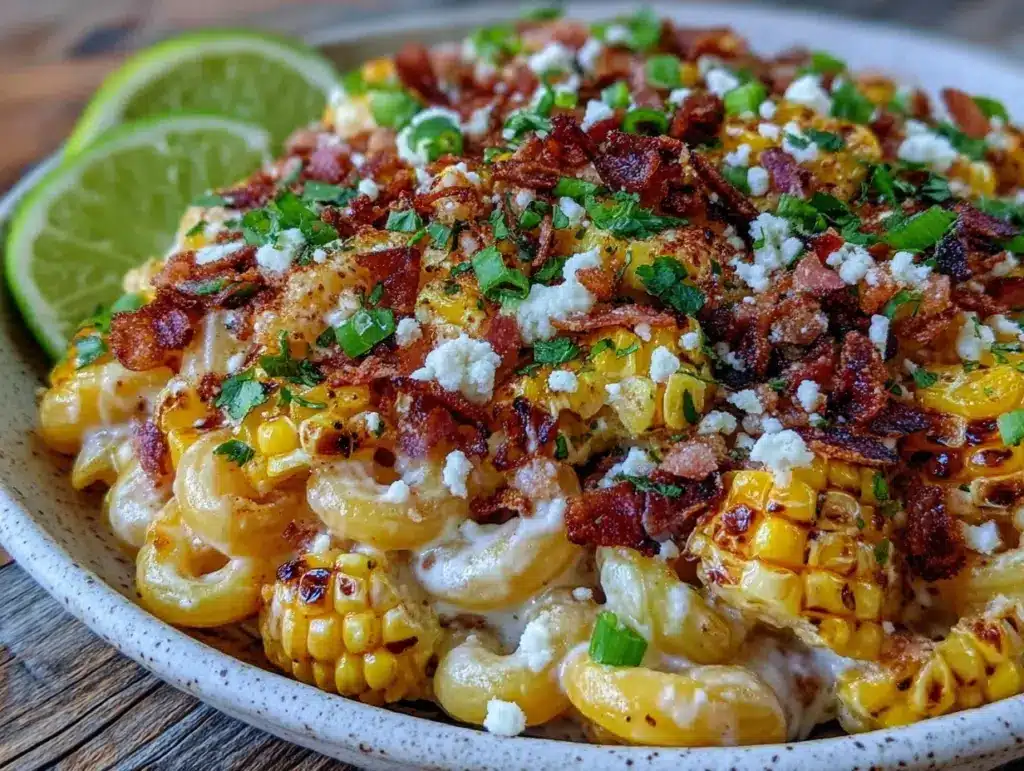 creamy elote mexican street corn pasta salad - featured image