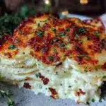 creamy garlic herb scalloped potatoes au gratin - featured image
