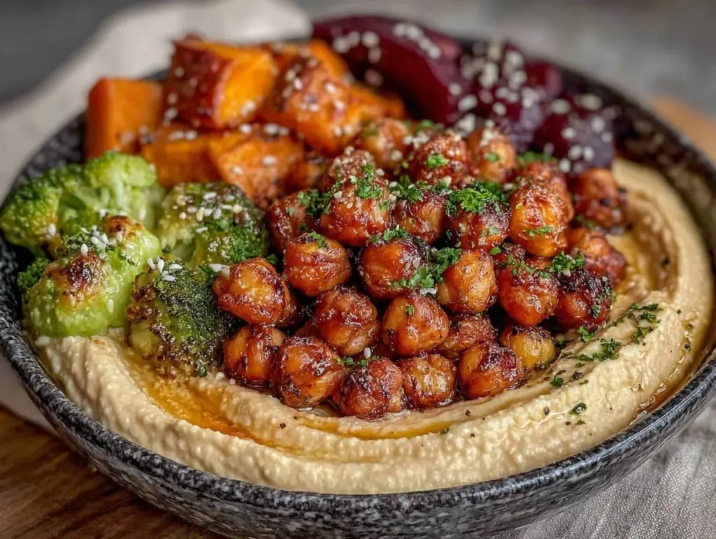 creamy hummus power bowls - featured image