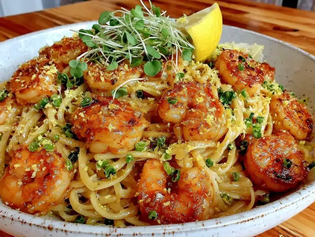 creamy lemon garlic butter shrimp linguine - featured image