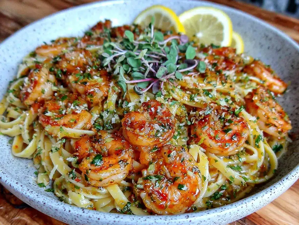 creamy lemon garlic butter shrimp linguine preparation steps