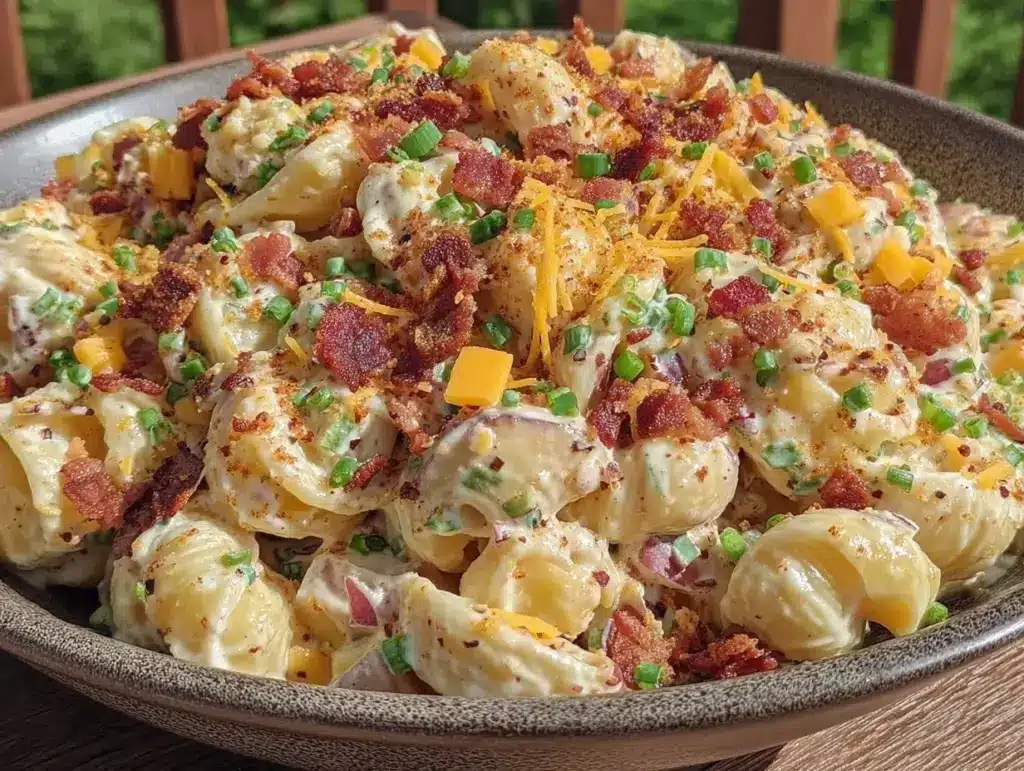 creamy loaded baked potato pasta salad - featured image
