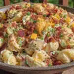 creamy loaded baked potato pasta salad - featured image