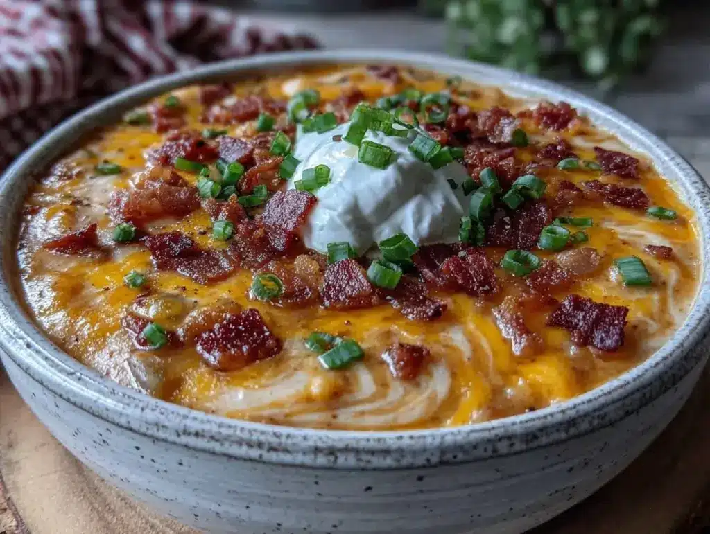 creamy loaded baked potato soup with bacon - featured image