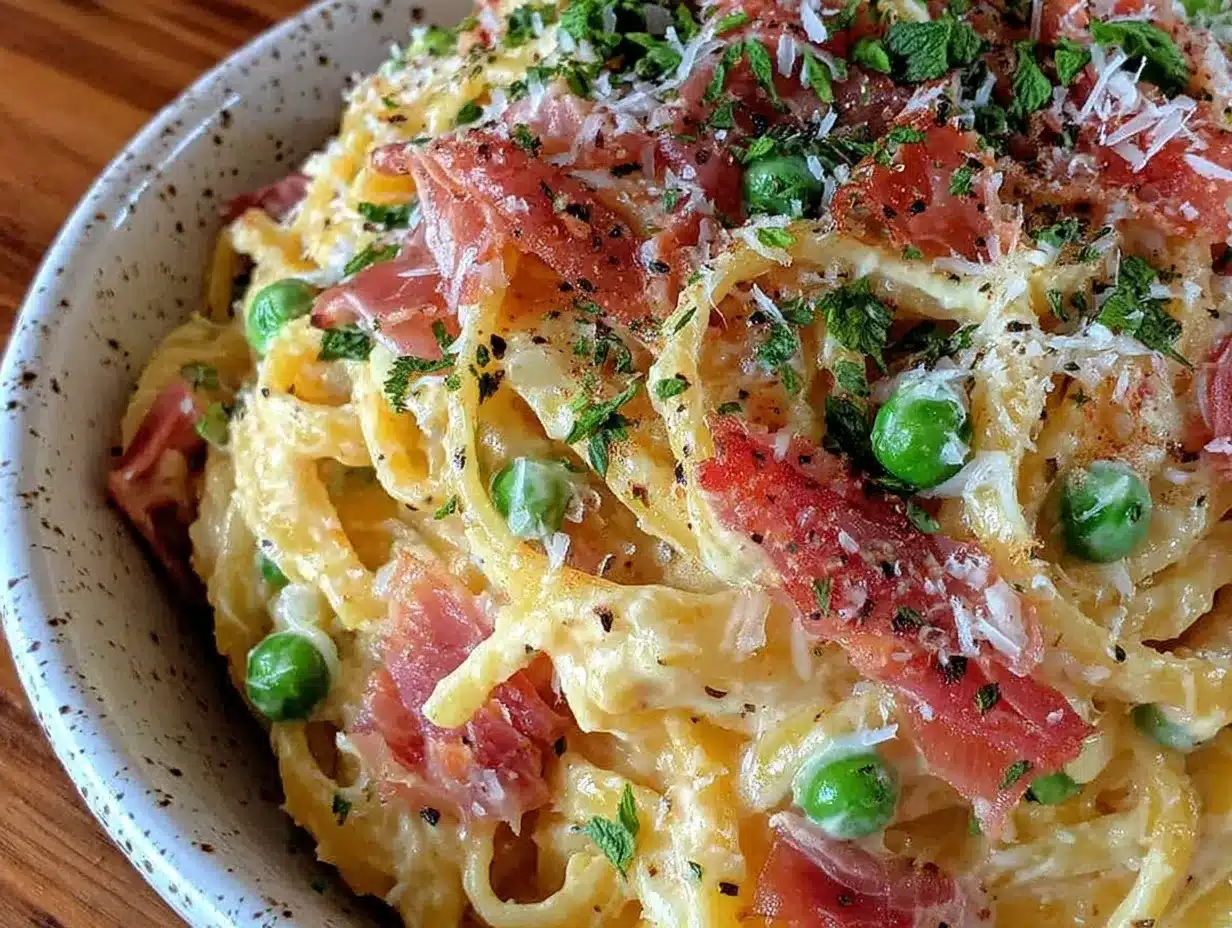 creamy pea and prosciutto mint pasta preparation steps