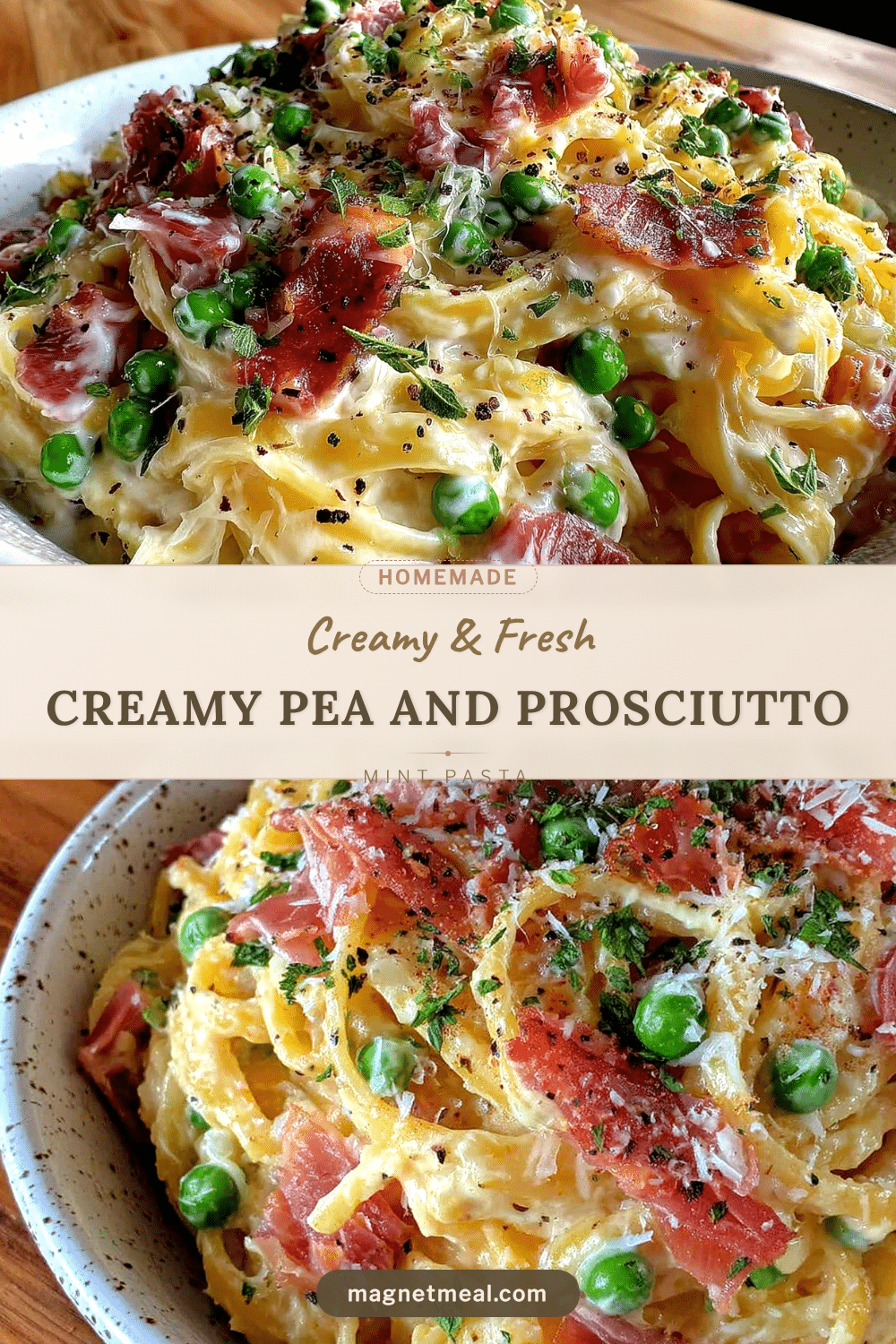 creamy pea and prosciutto mint pasta recipe