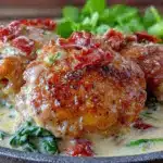 creamy tuscan chicken thighs - featured image