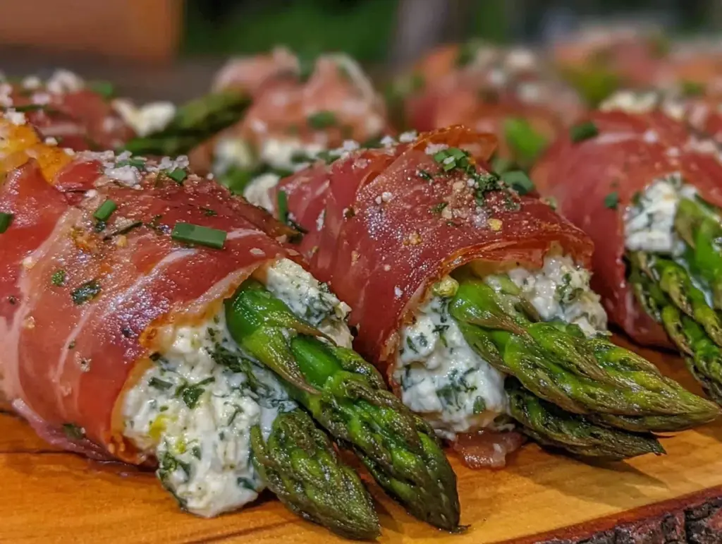 crispy asparagus prosciutto pinwheel bites - featured image