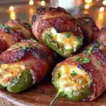 crispy bbq bacon-wrapped stuffed jalapeños - featured image