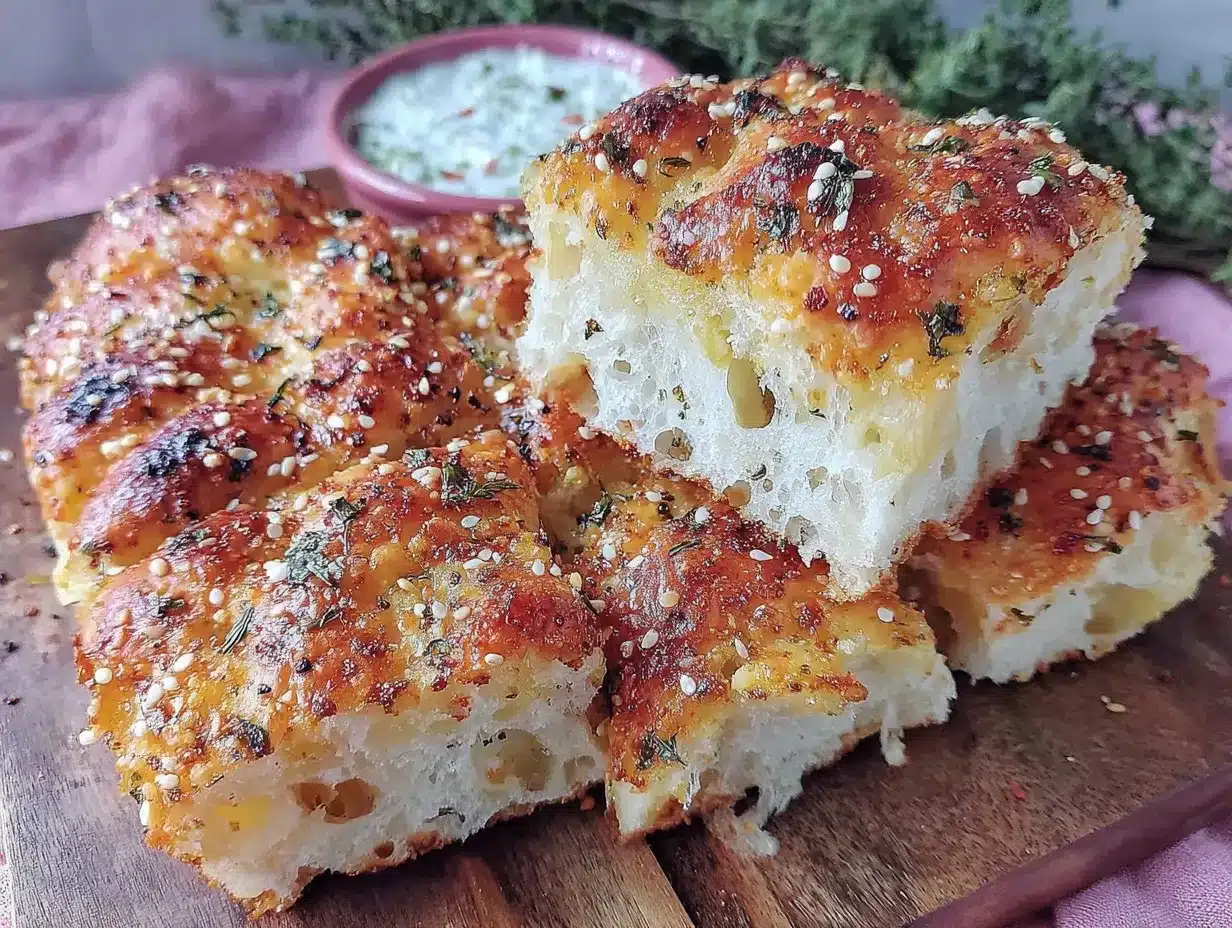 crispy everything bagel focaccia flatbread preparation steps